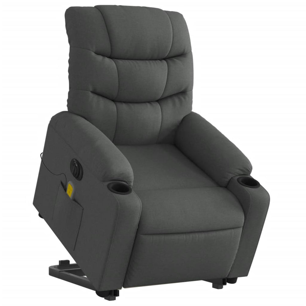 Reclining massage chair, dark grey, fabric