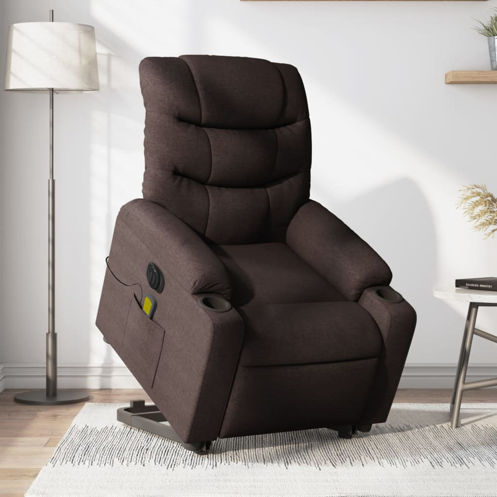 Reclining massage chair, dark brown, fabric