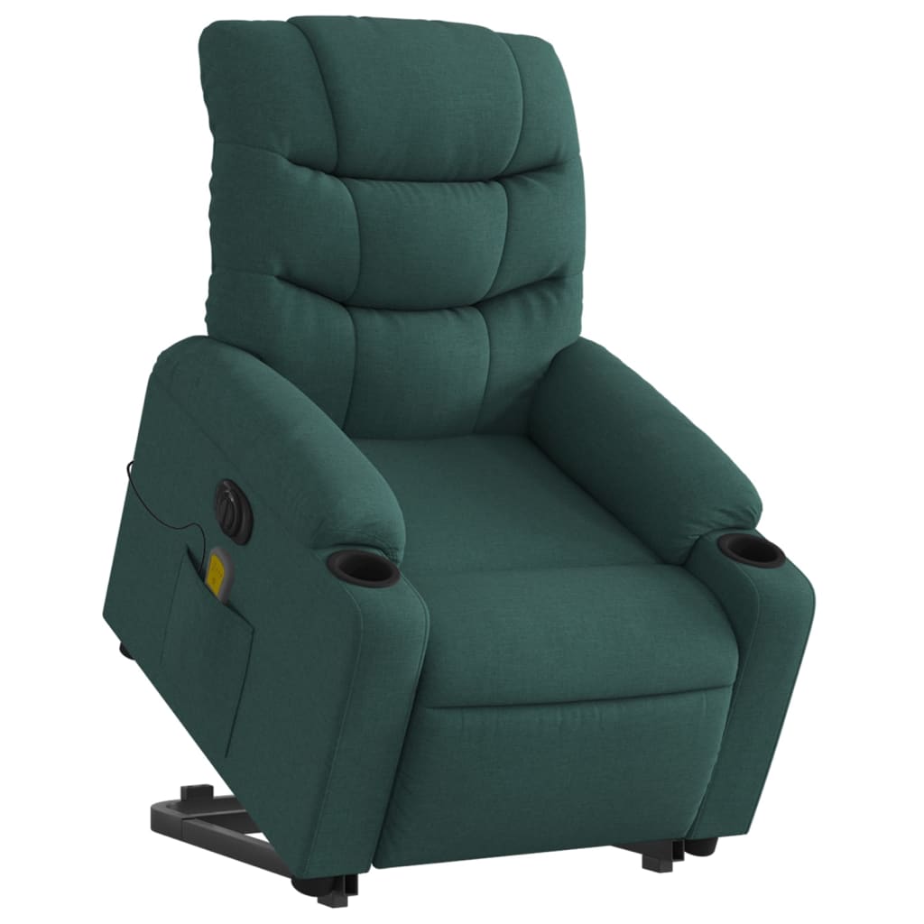 Recliner massage chair, dark green, fabric