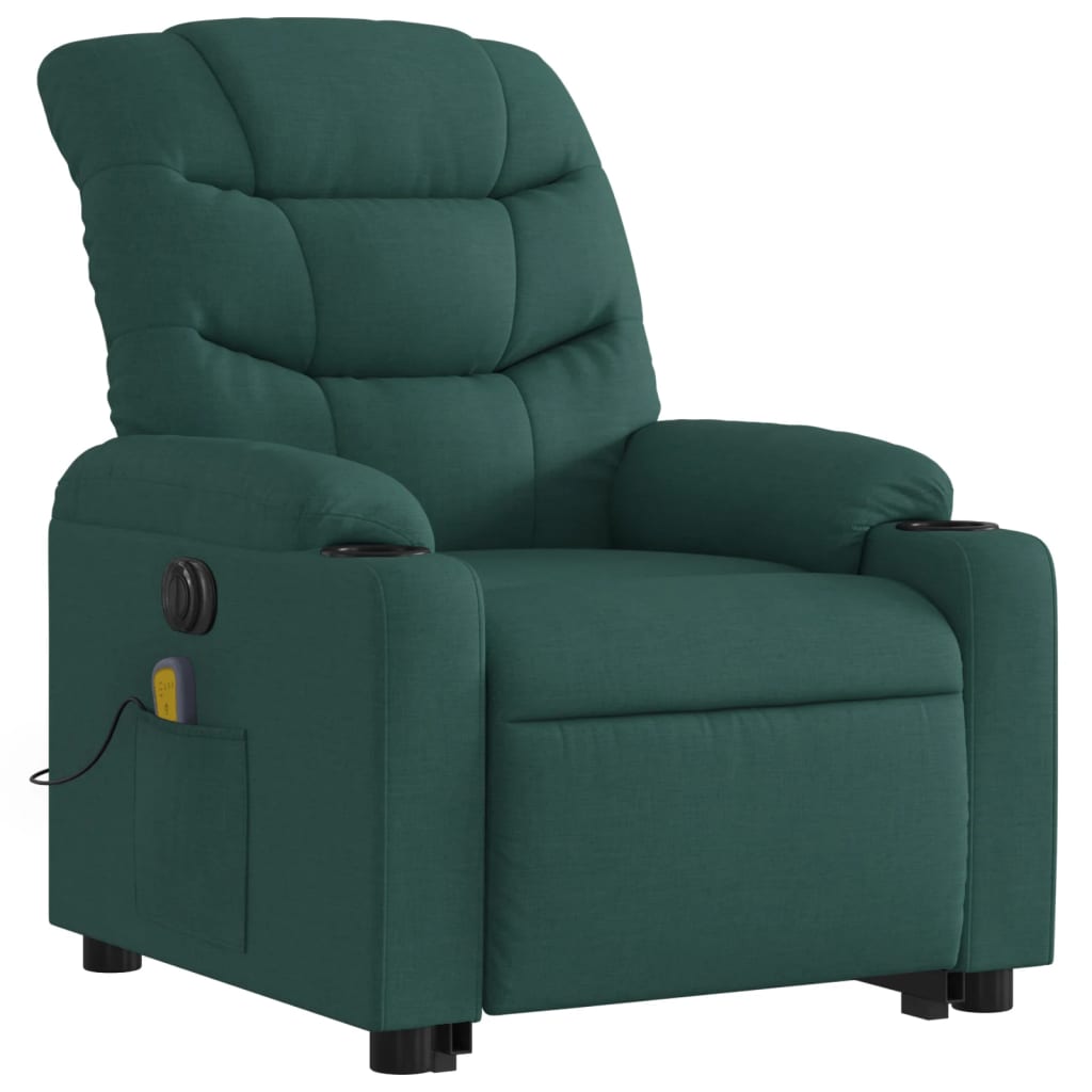 Recliner massage chair, dark green, fabric