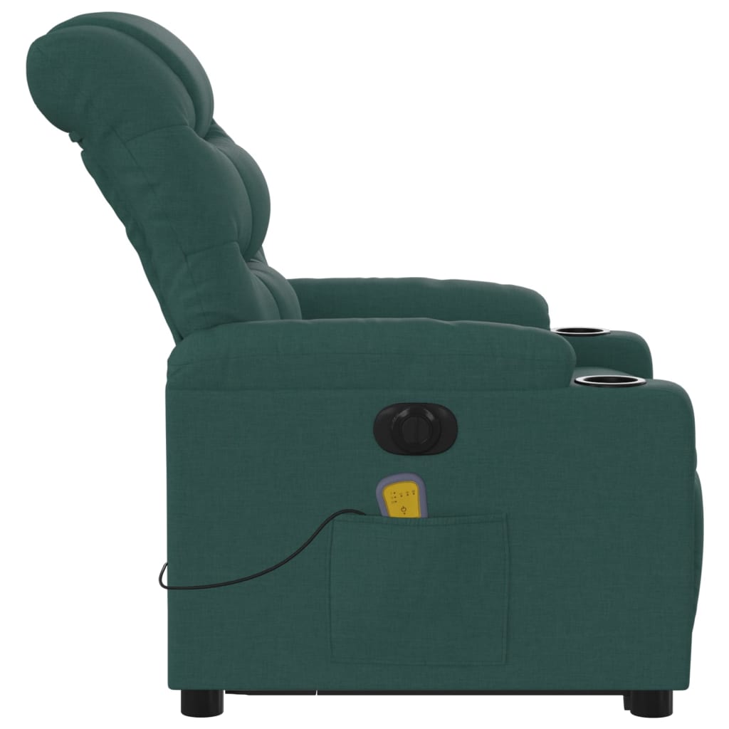 Recliner massage chair, dark green, fabric