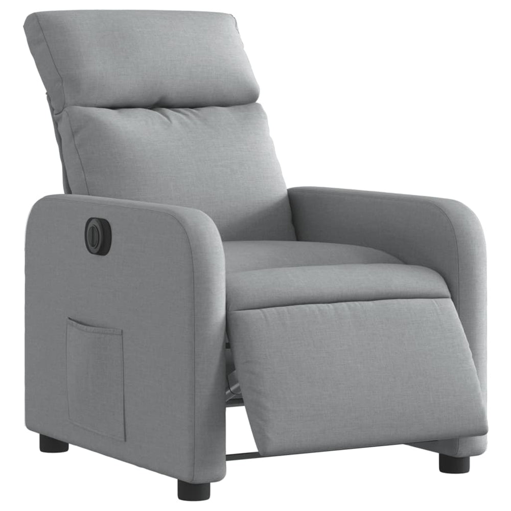 Electric reclining armchair, light grey, fabric