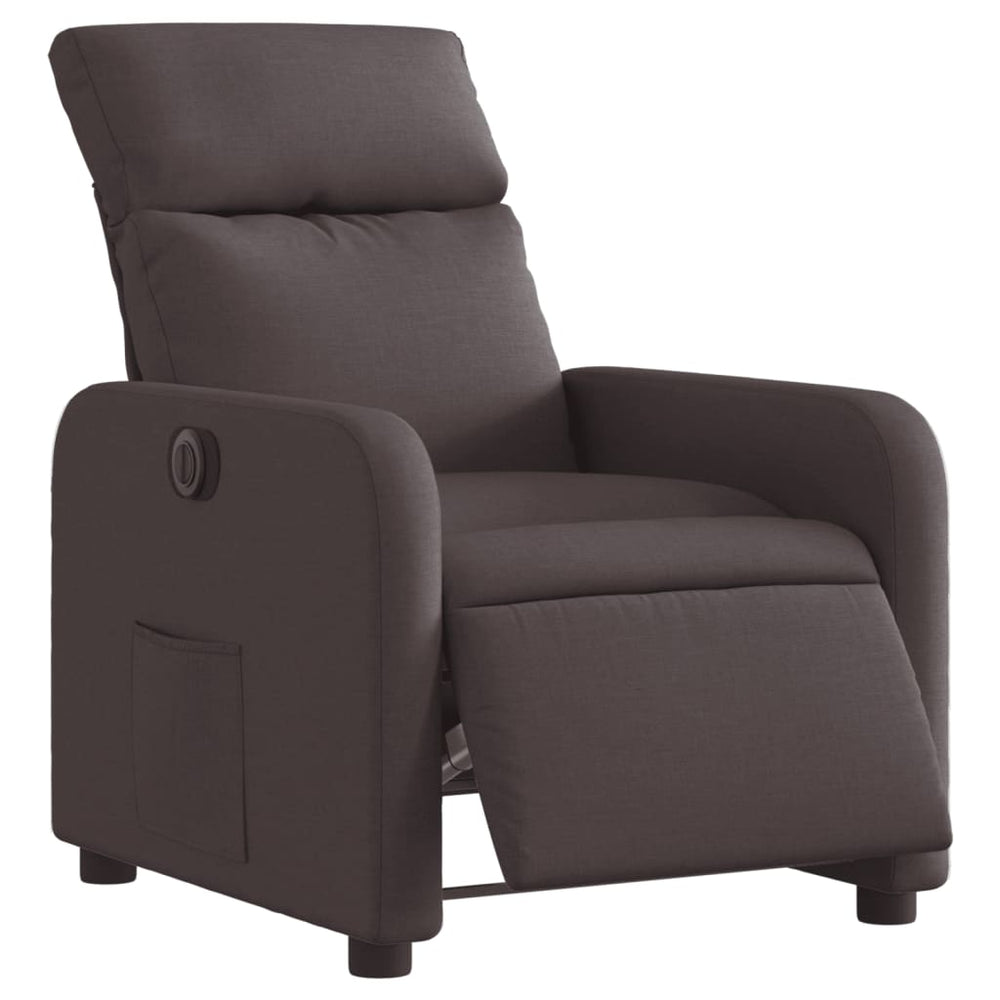 Electric reclining armchair, dark brown, fabric