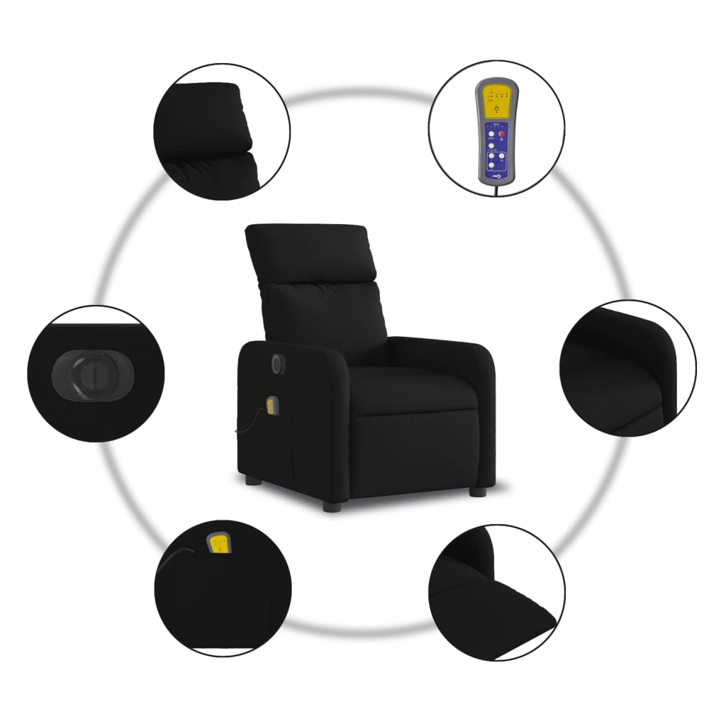 Elektrisks atgāžams masāžas krēsls, melns, audums