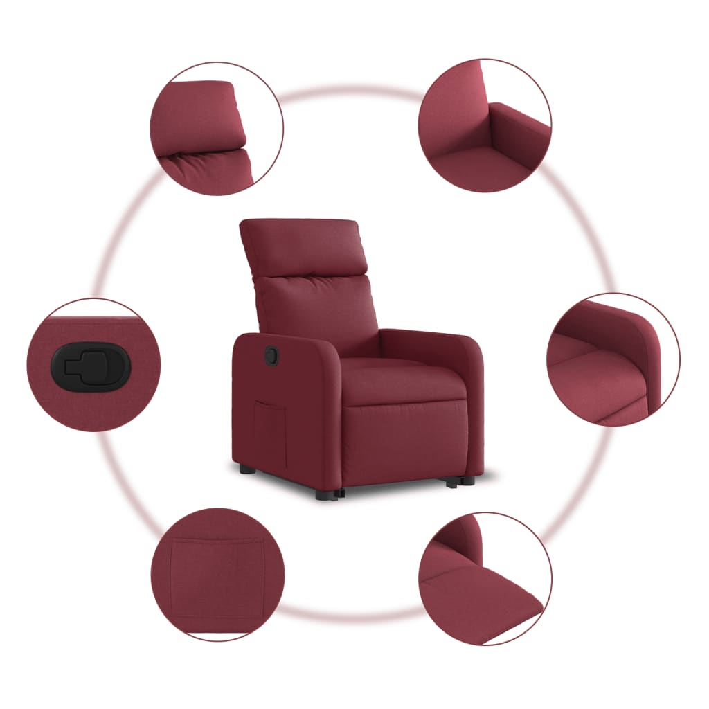 Stand-up recliner, wine red, fabric