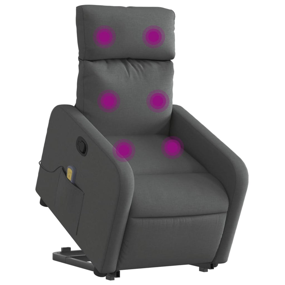 Reclining massage chair, dark grey, fabric