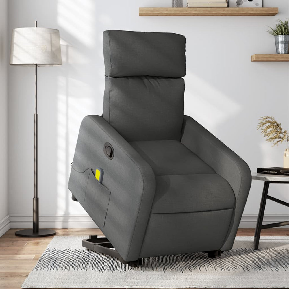 Reclining massage chair, dark grey, fabric