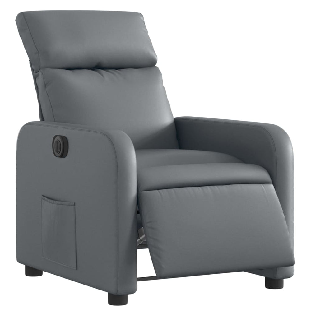 Electric reclining armchair, grey, artificial leather