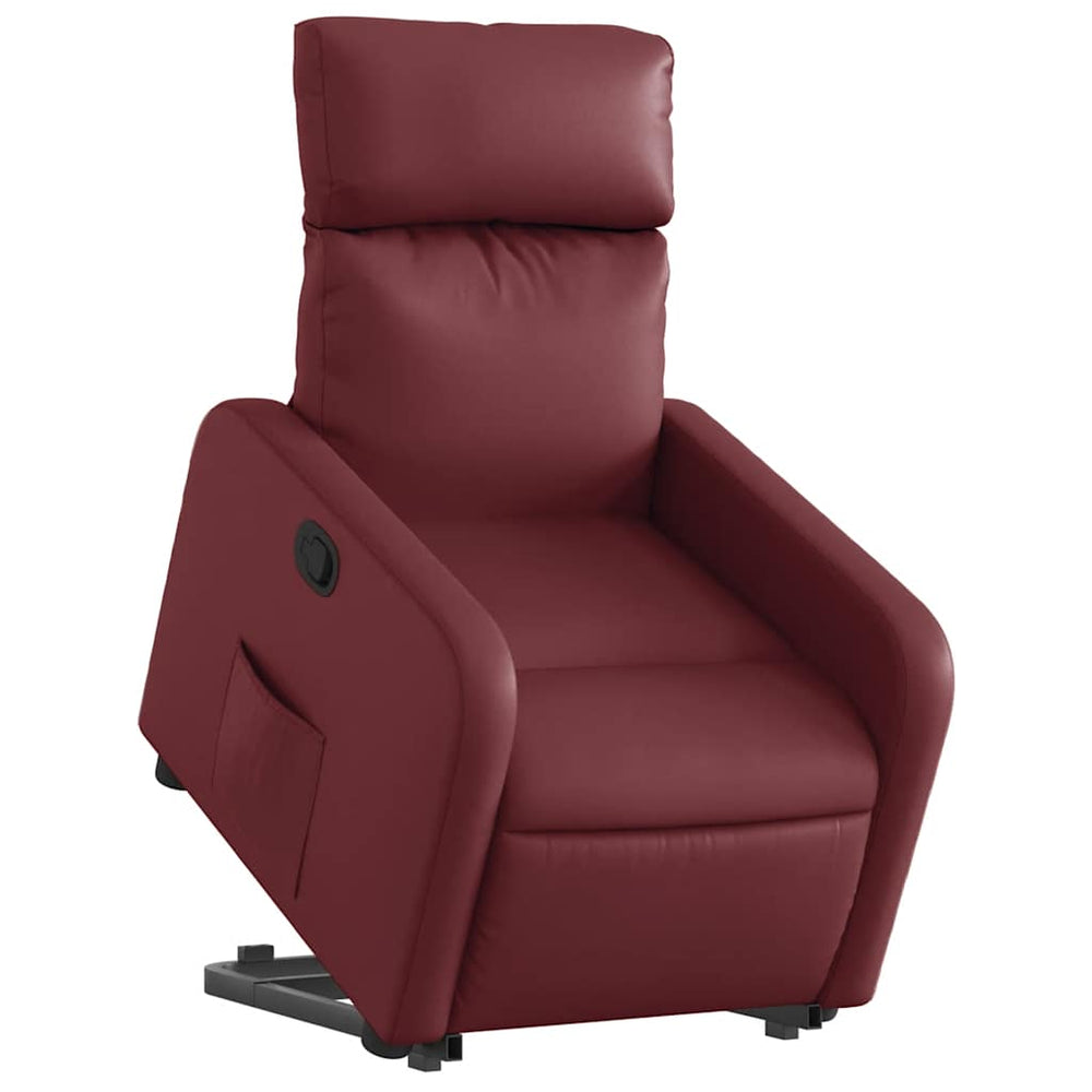 Reclining stand-up armchair, red wine, artificial leather
