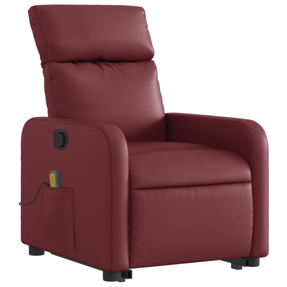 Reclining massage chair, burgundy, artificial leather