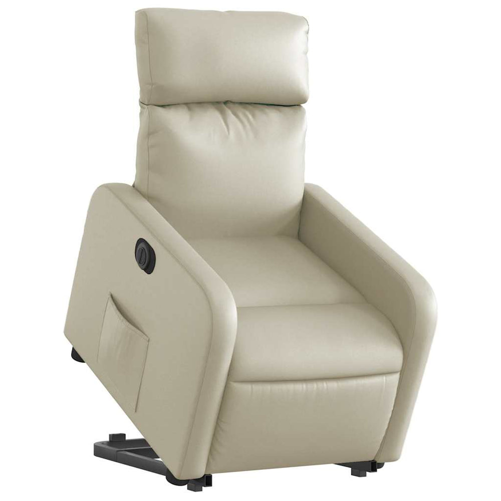 Standing electric armchair, cream, artificial leather