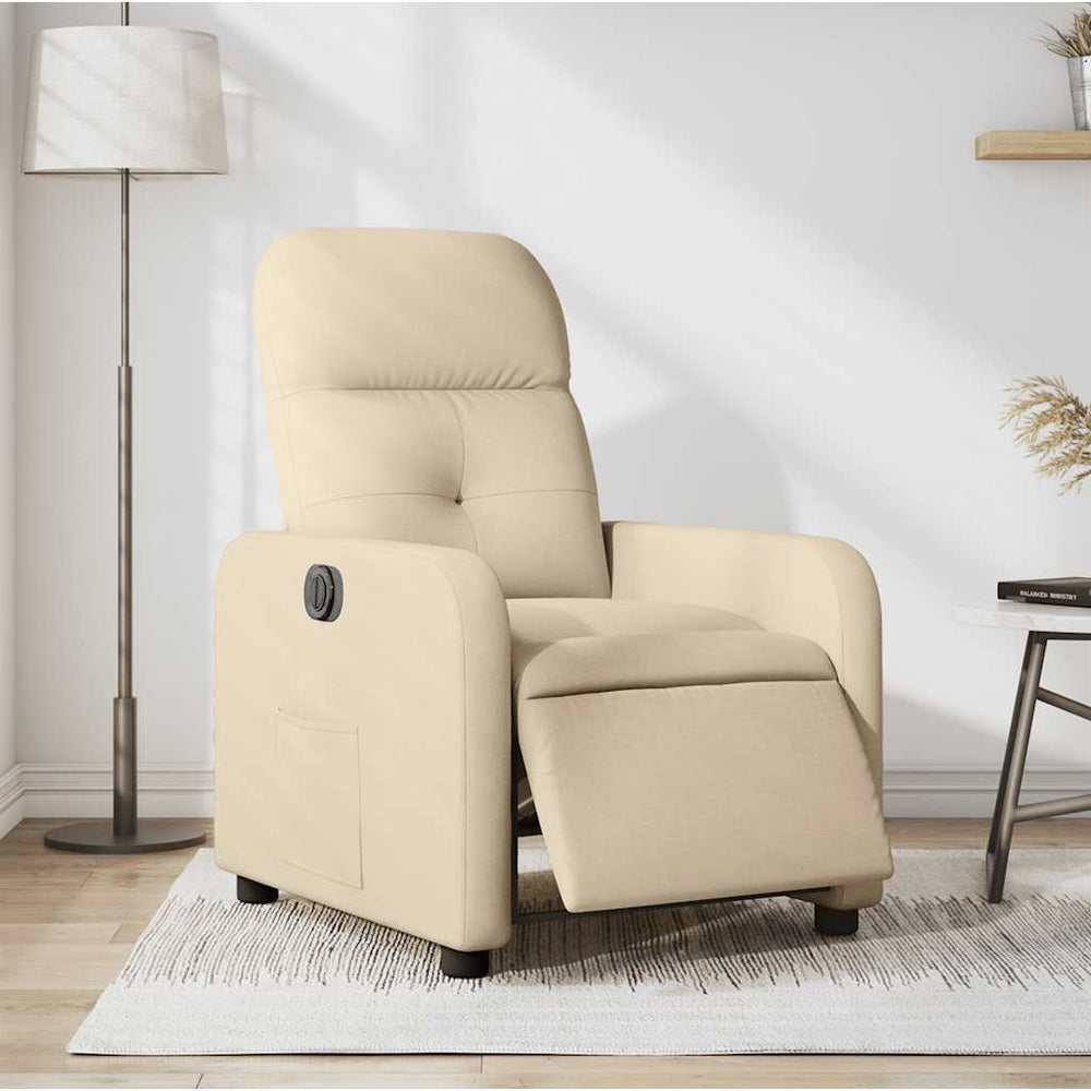 Electric reclining armchair, cream, fabric
