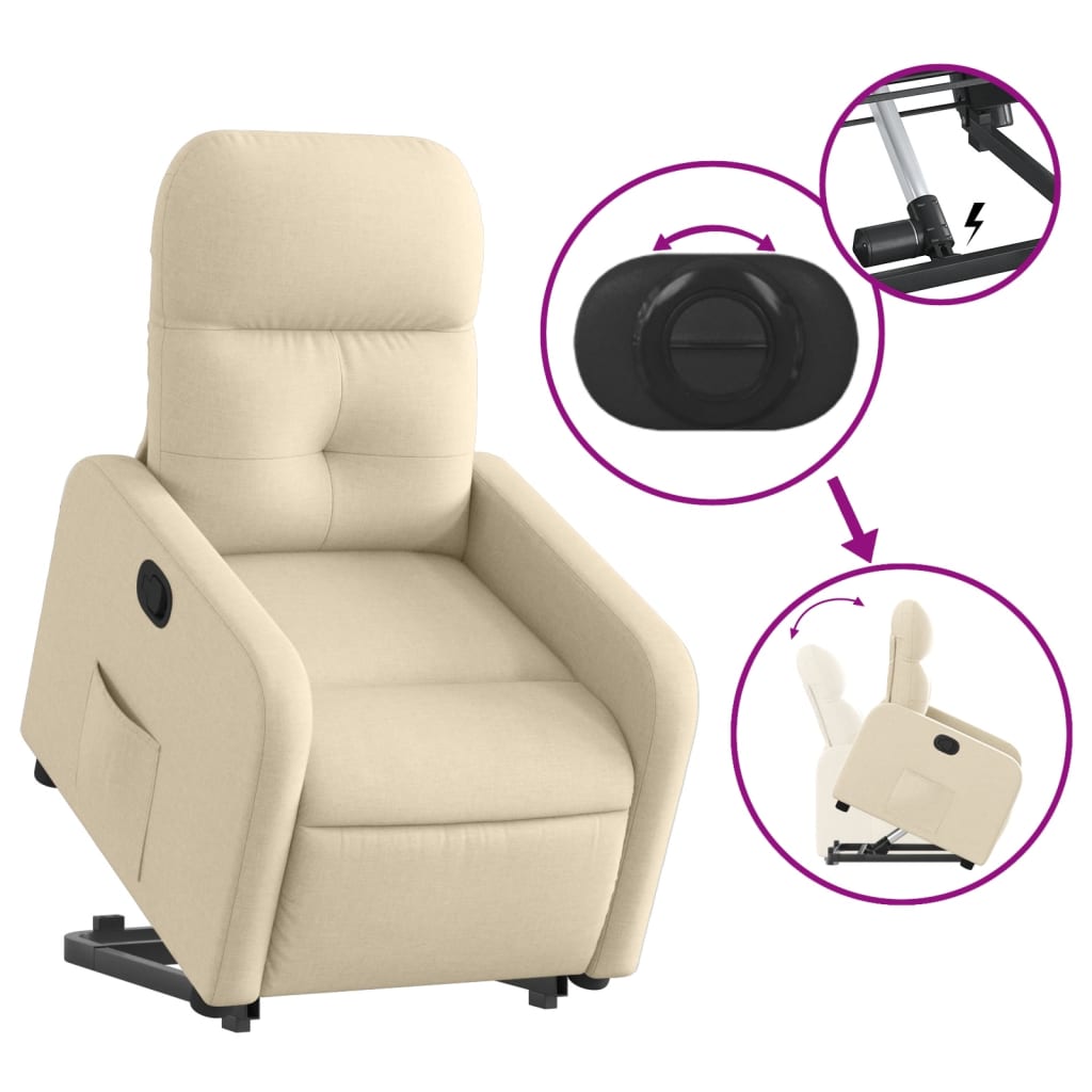 Standing recliner, cream, fabric