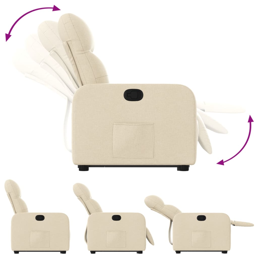 Standing recliner, cream, fabric
