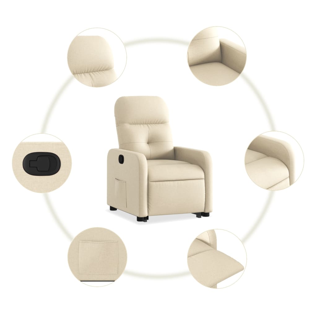 Standing recliner, cream, fabric