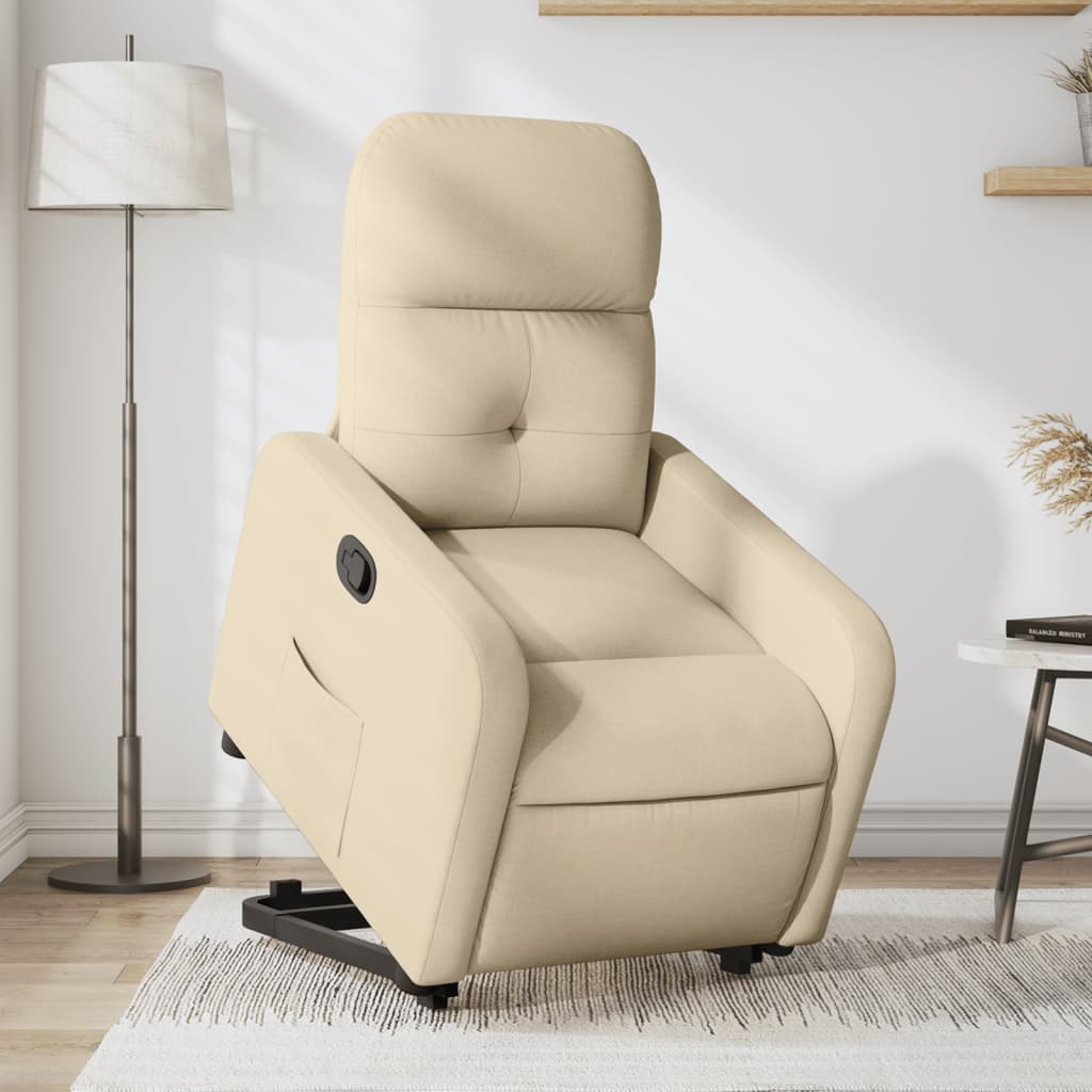 Standing recliner, cream, fabric
