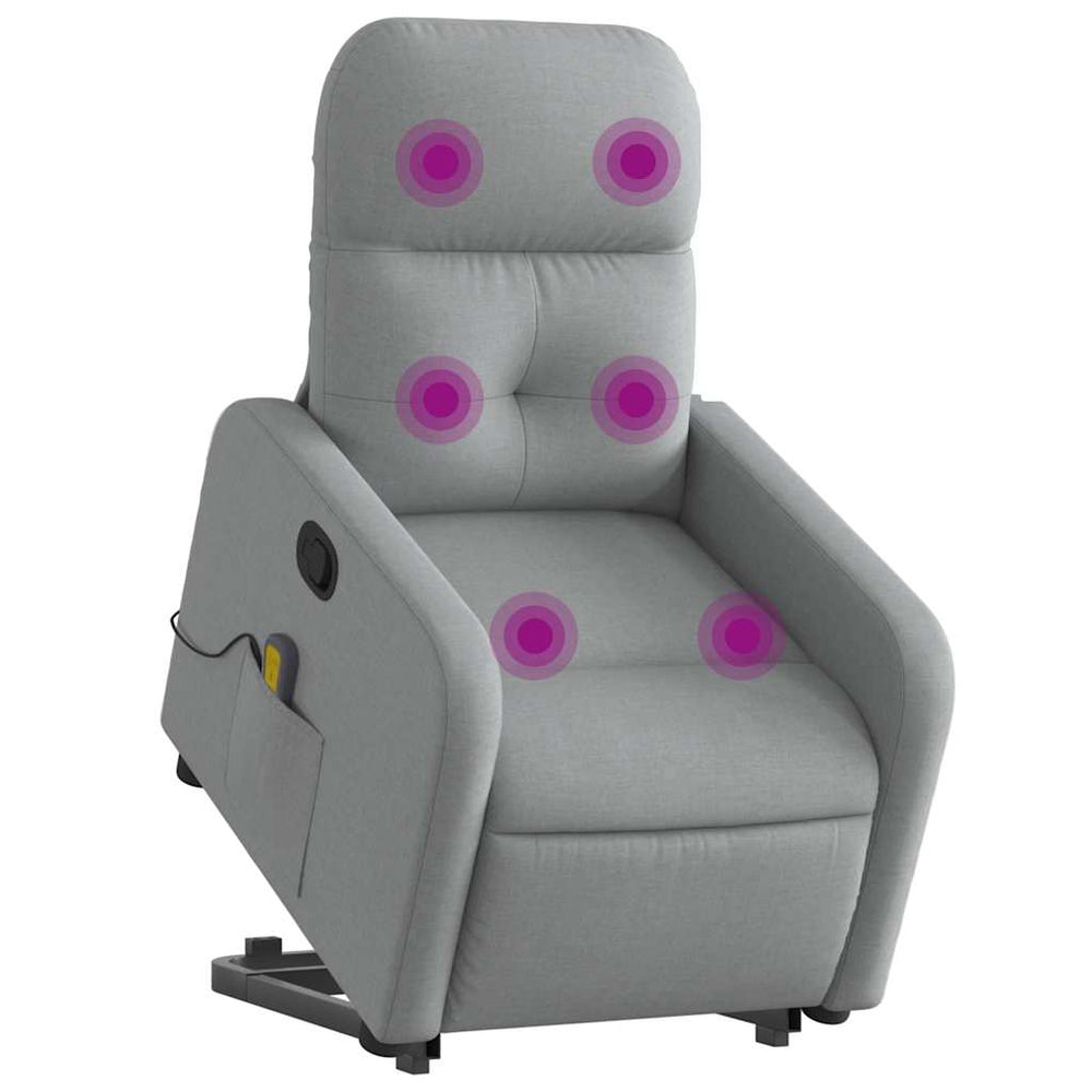 Reclining massage chair, light grey, fabric