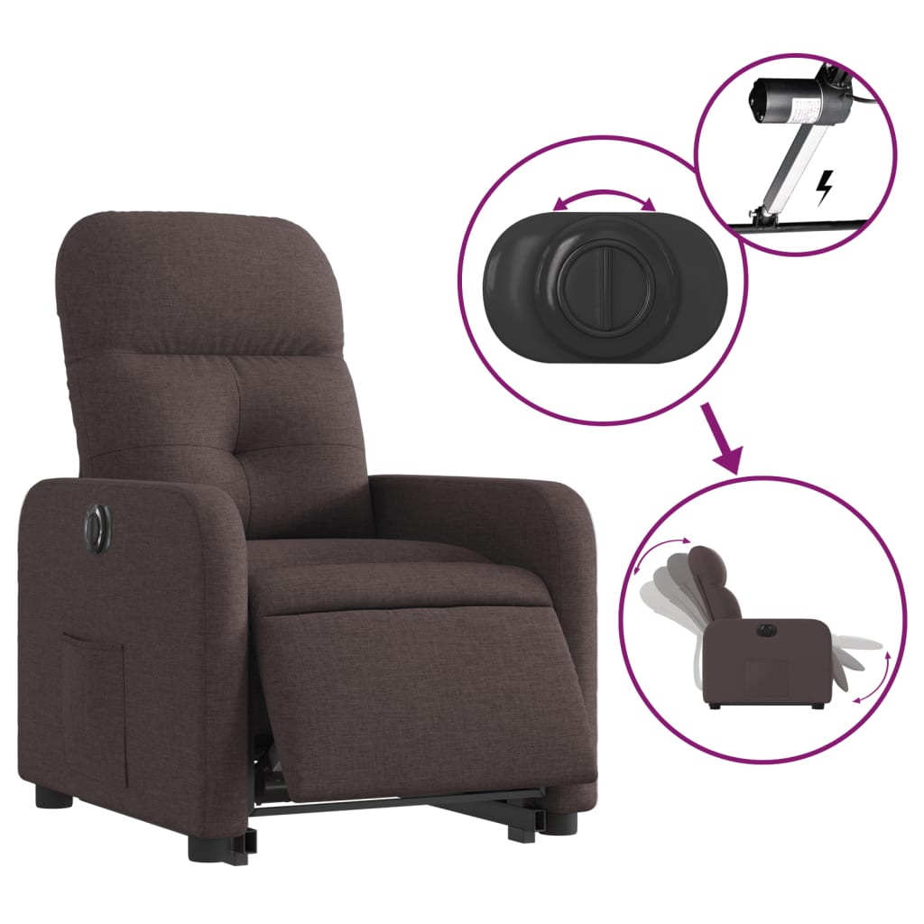 Stand-up reclining armchair, dark brown, fabric