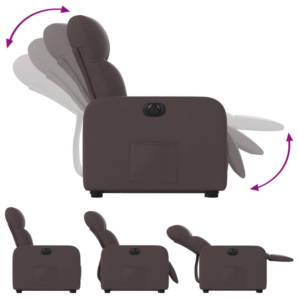 Stand-up reclining armchair, dark brown, fabric