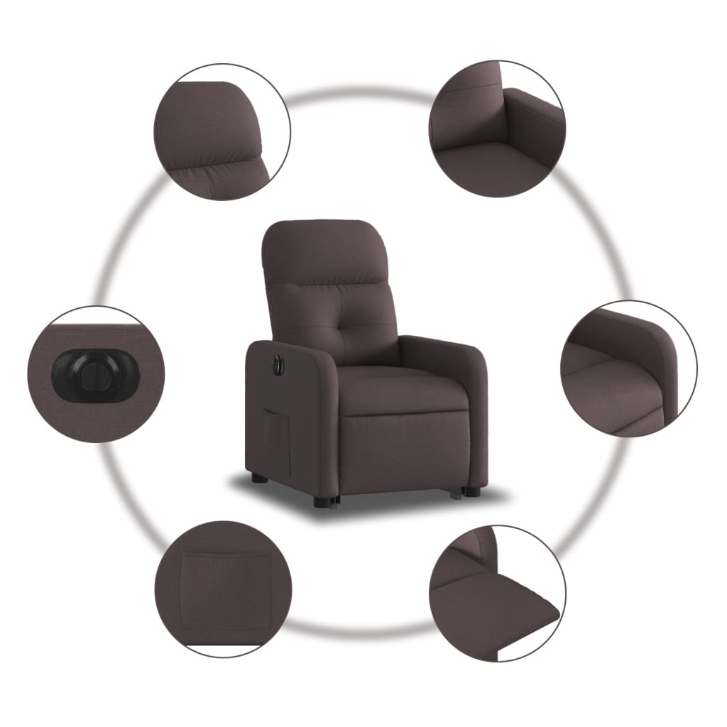Stand-up reclining armchair, dark brown, fabric