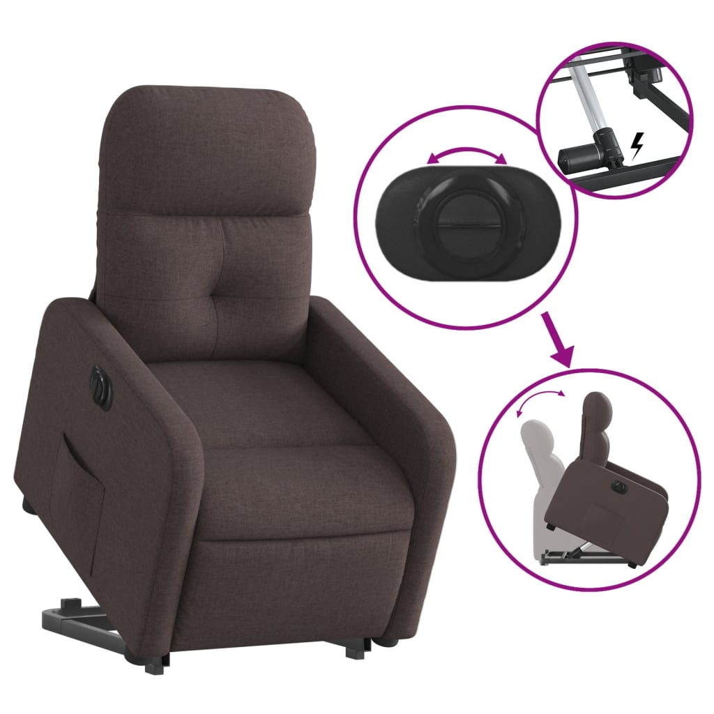 Stand-up reclining armchair, dark brown, fabric