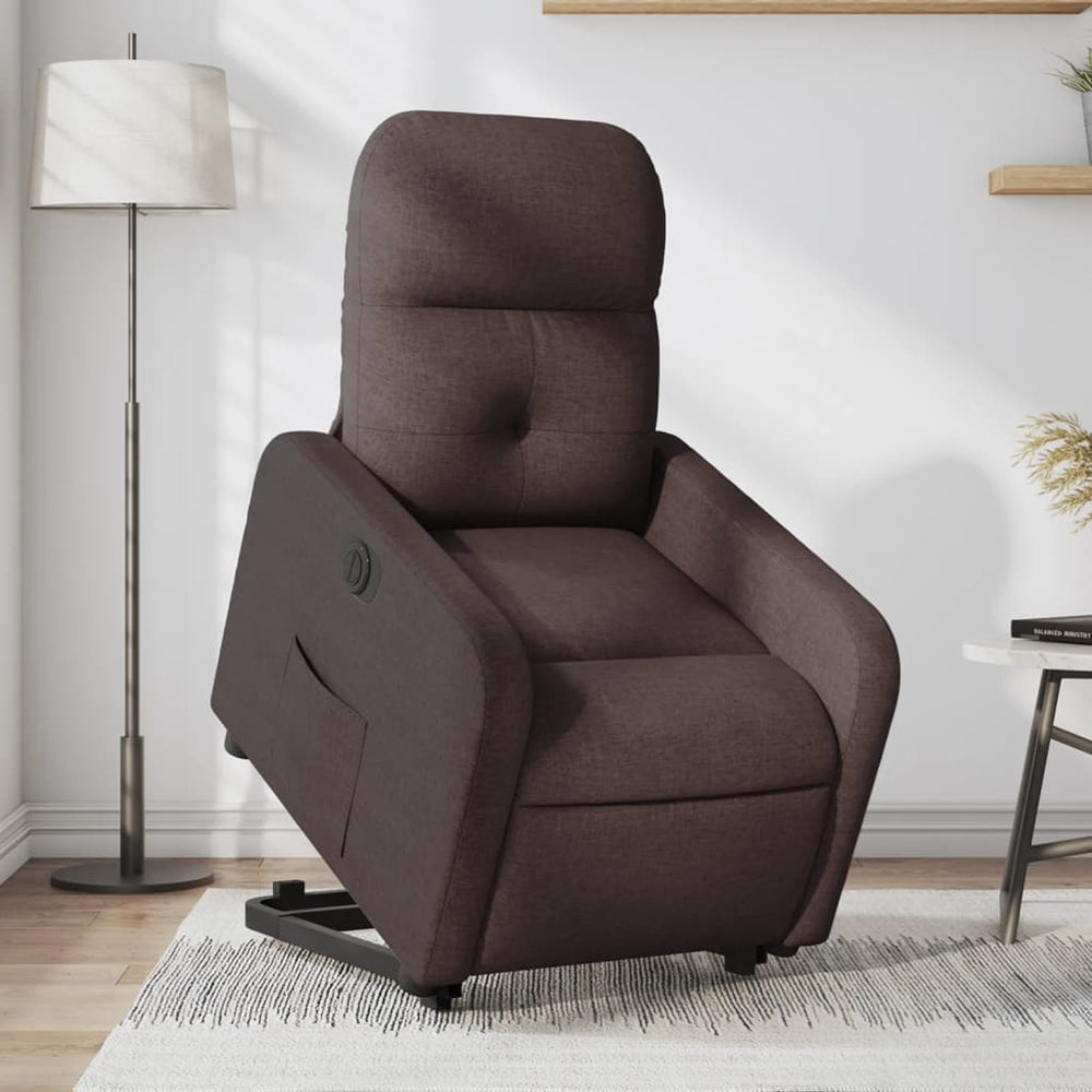 Stand-up reclining armchair, dark brown, fabric