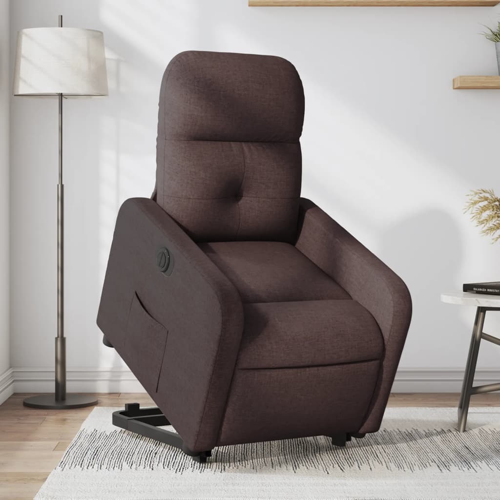Stand-up reclining armchair, dark brown, fabric