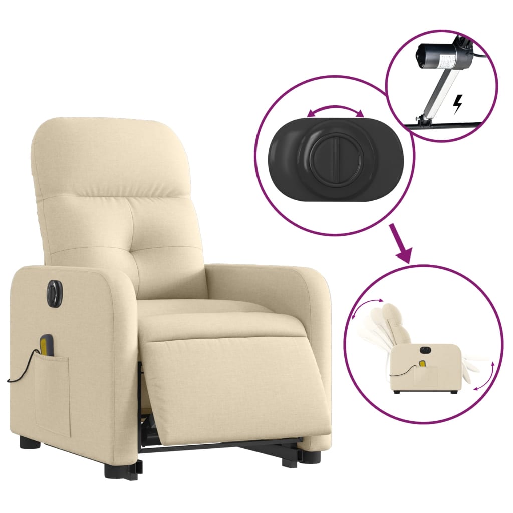 Atsistojantis elektrinis masažinis krėslas, kreminis, audinys