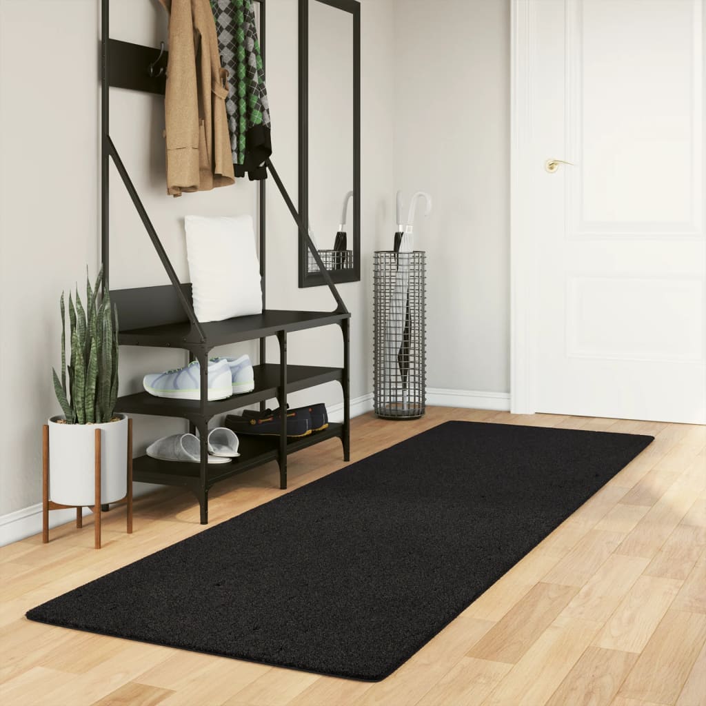 Paklājs HUARTE, melns, 80x250cm, īss plūksnojums