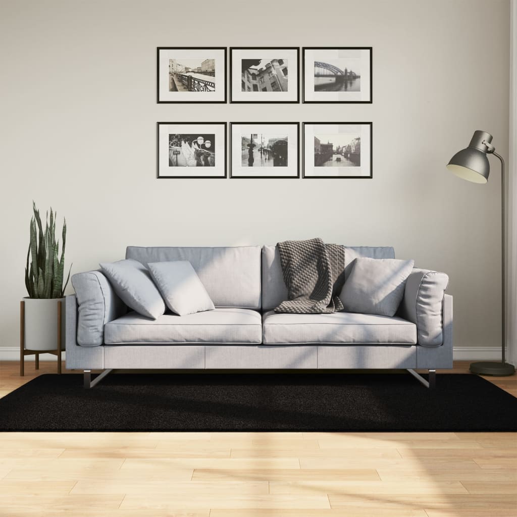 Paklājs HUARTE, melns, 100x200cm, īss plūksnojums