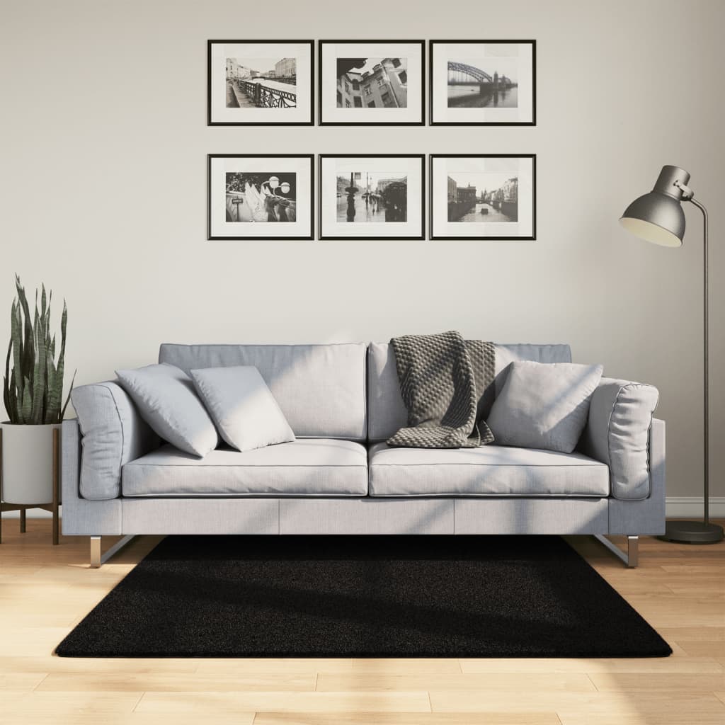 Rug HUARTE, black, 120x120cm, short pile