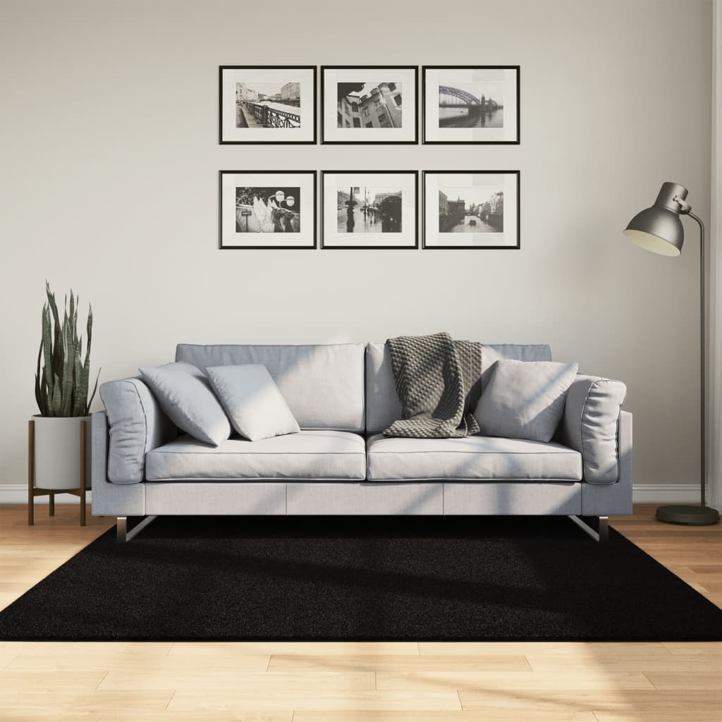Paklājs HUARTE, melns, 160x160cm, īss plūksnojums