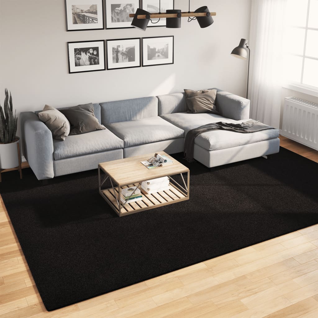 Rug HUARTE, black, 240x340cm, short pile