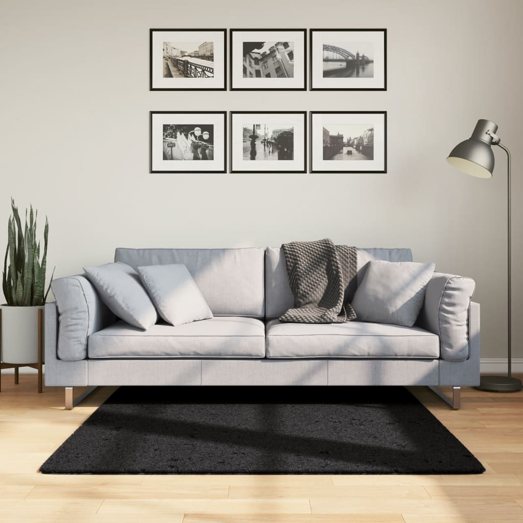 Kilimas OVIEDO, juodos spalvos, 120x120cm, trumpi šereliai