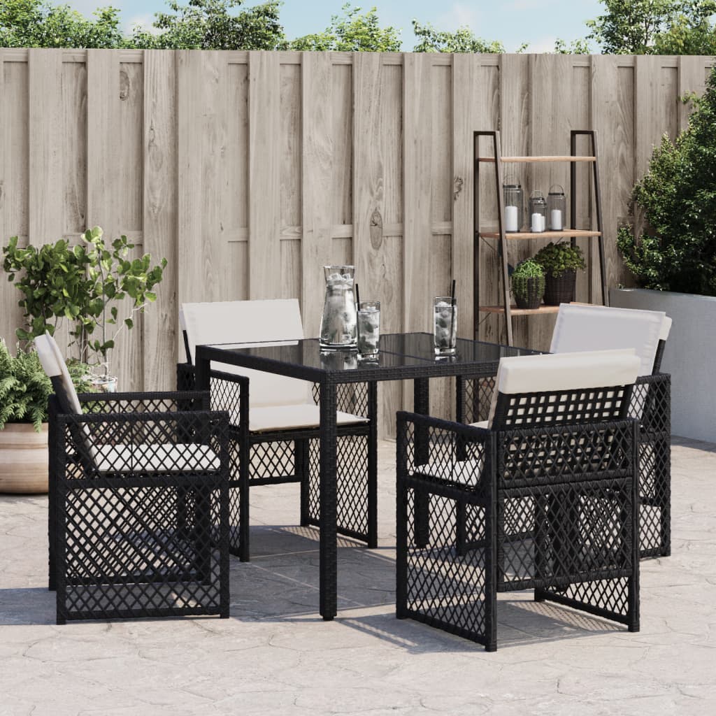 Garden Chairs with Cushions, 4 pcs, Black, Poly Rattan