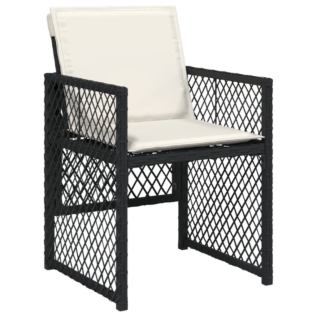 Garden Chairs with Cushions, 4 pcs, Black, Poly Rattan