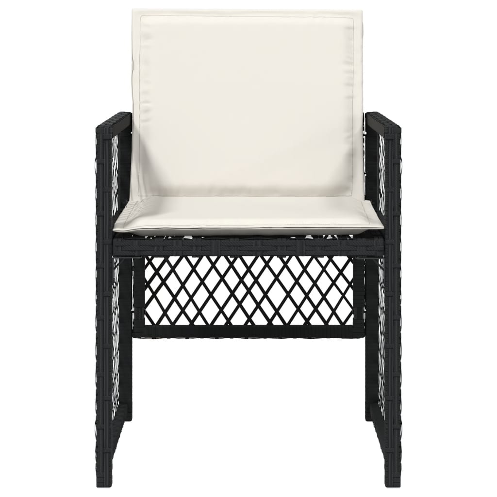 Garden Chairs with Cushions, 4 pcs, Black, Poly Rattan