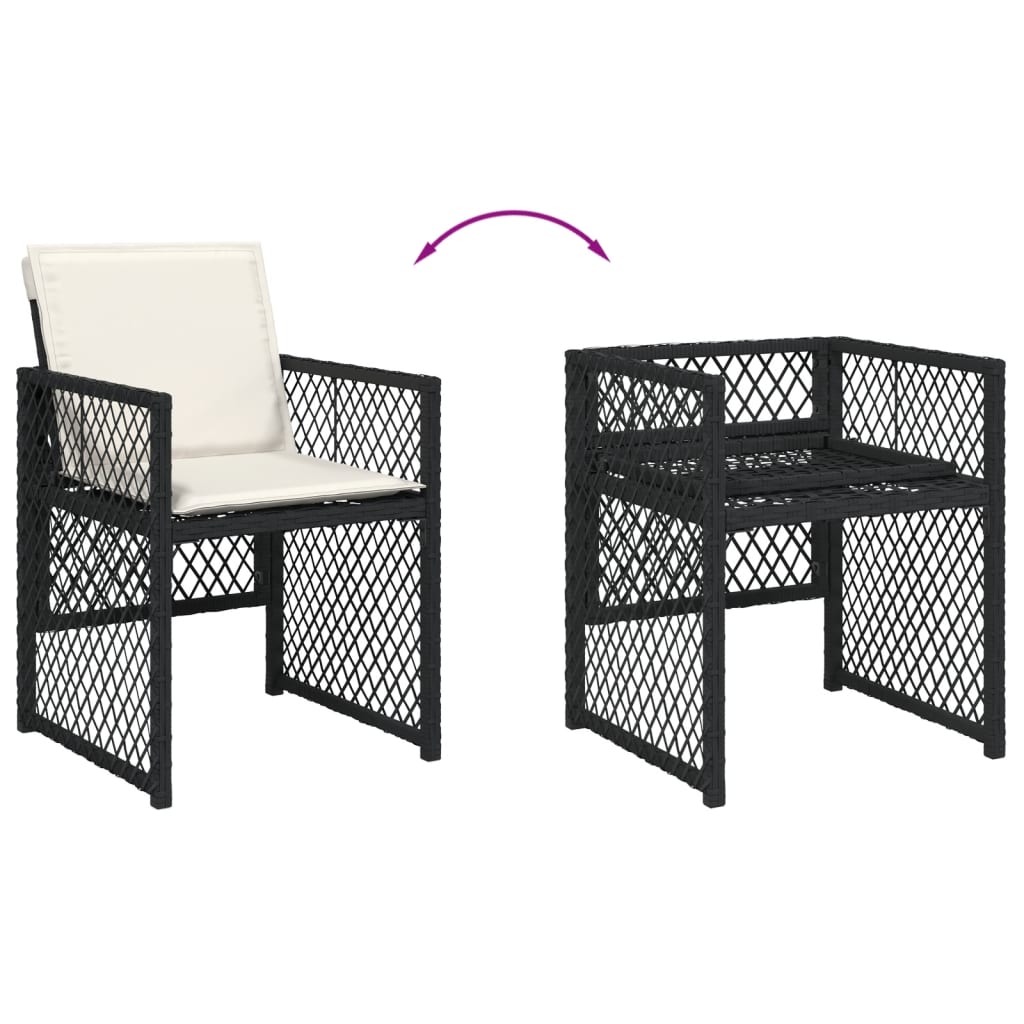 Garden Chairs with Cushions, 4 pcs, Black, Poly Rattan