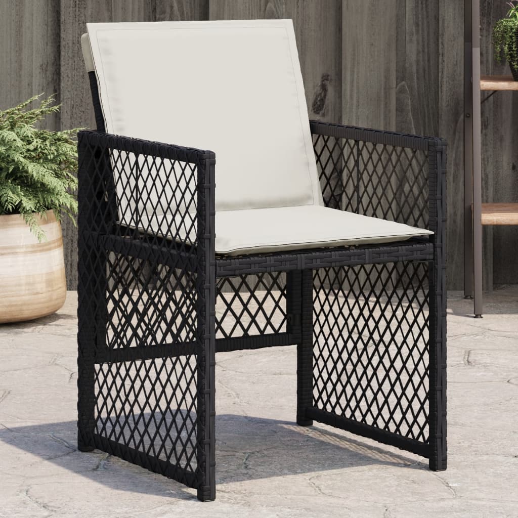 Garden Chairs with Cushions, 4 pcs, Black, Poly Rattan