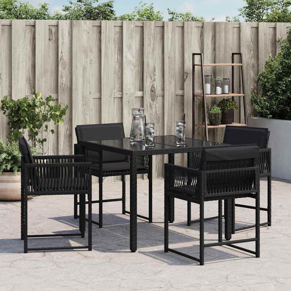 Garden Chairs with Cushions, 4 pcs, Black, Poly Rattan
