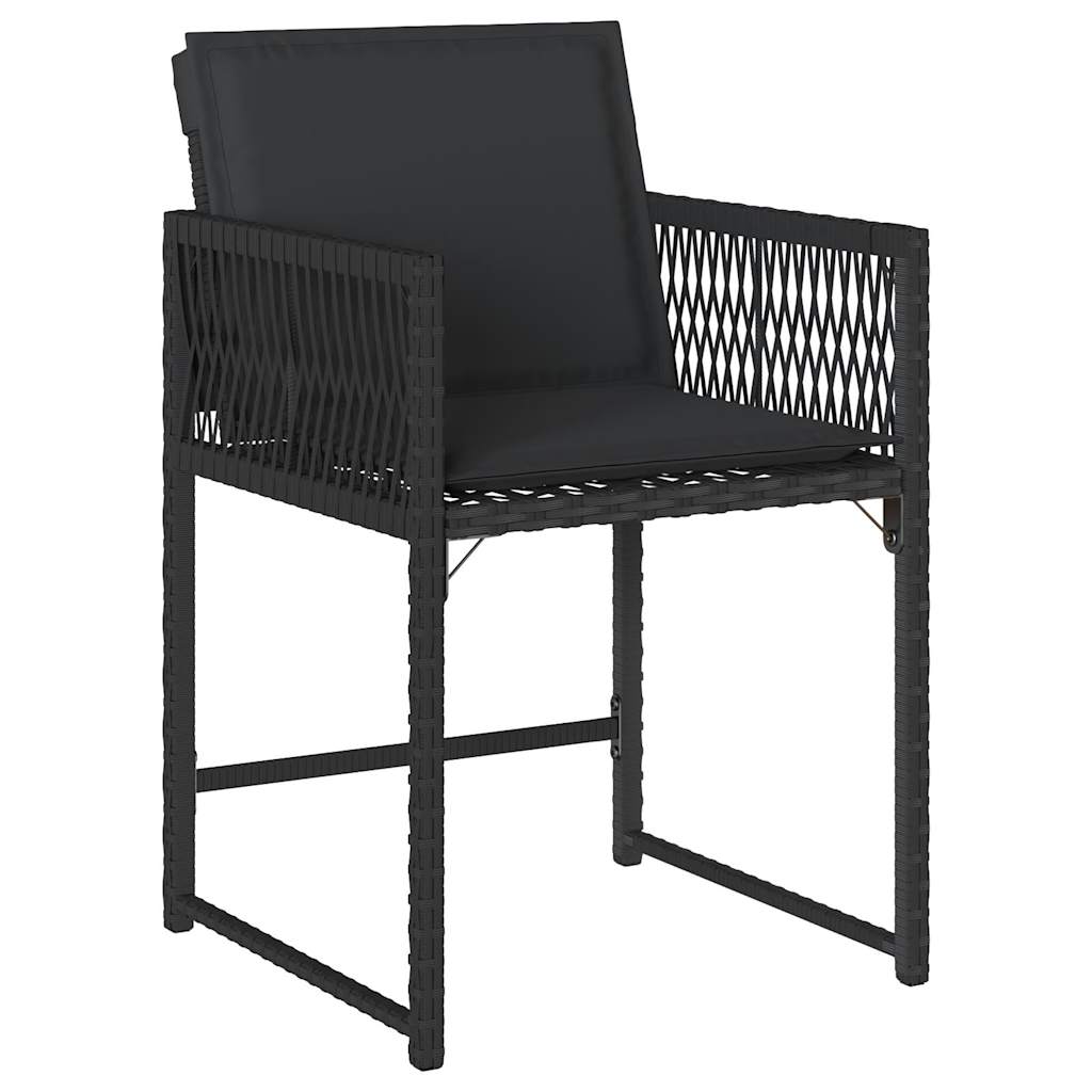 Garden Chairs with Cushions, 4 pcs, Black, Poly Rattan