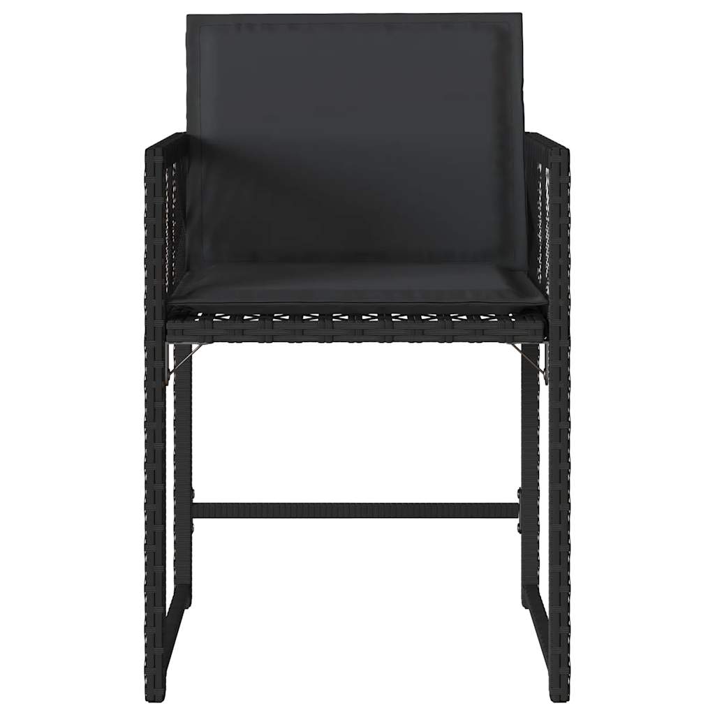 Garden Chairs with Cushions, 4 pcs, Black, Poly Rattan