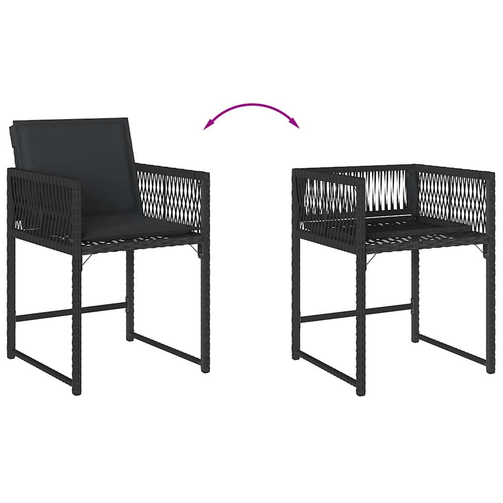 Garden Chairs with Cushions, 4 pcs, Black, Poly Rattan