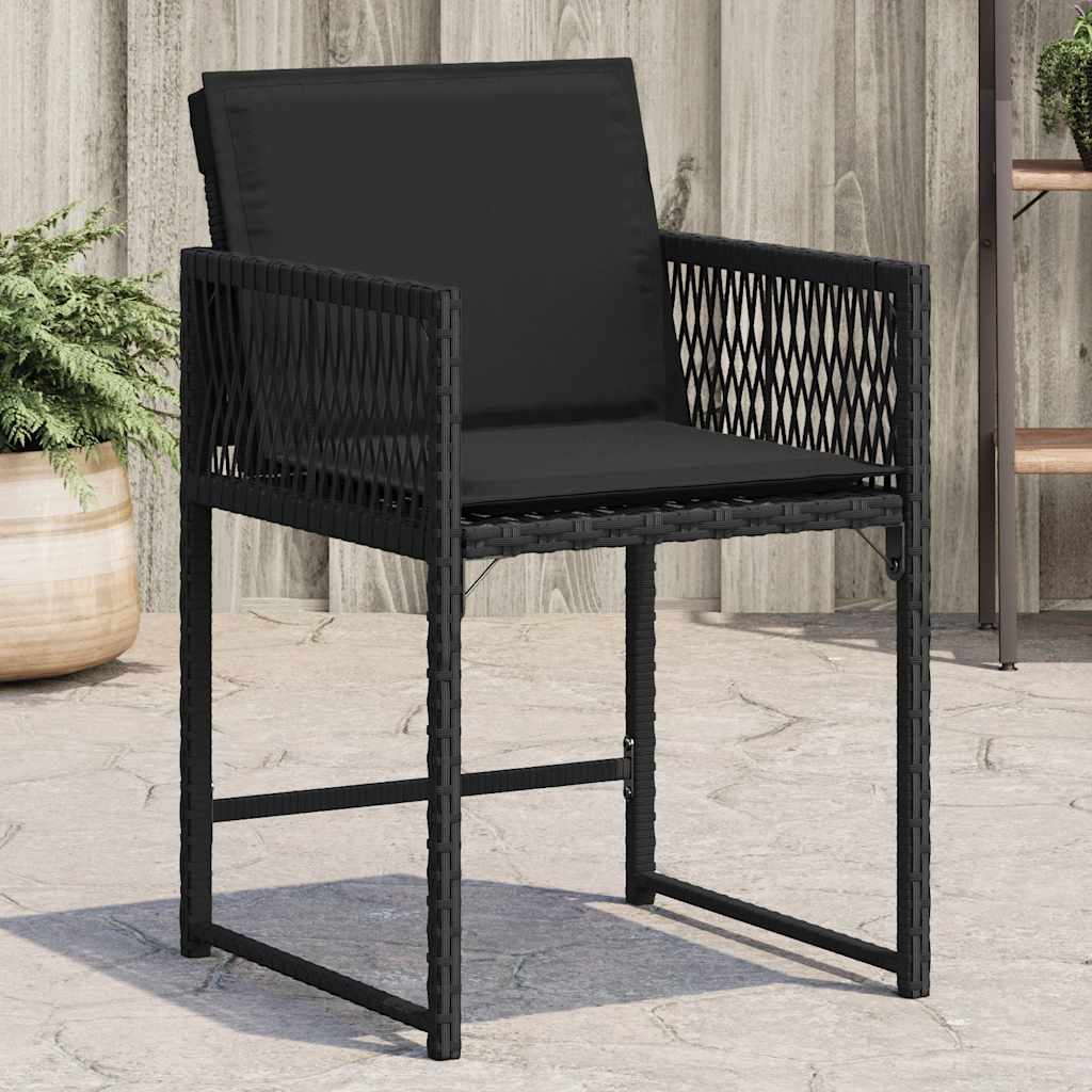 Garden Chairs with Cushions, 4 pcs, Black, Poly Rattan