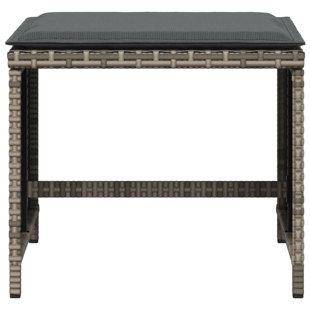 Stools with cushions, 4 pcs, grey, 41x41x36cm, poly rattan