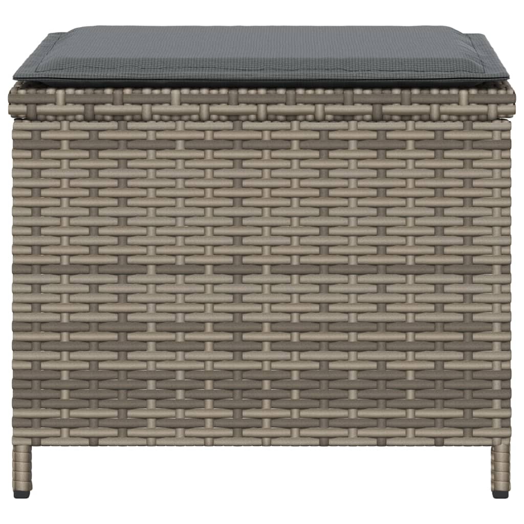 Stools with cushions, 4 pcs, grey, 41x41x36cm, poly rattan