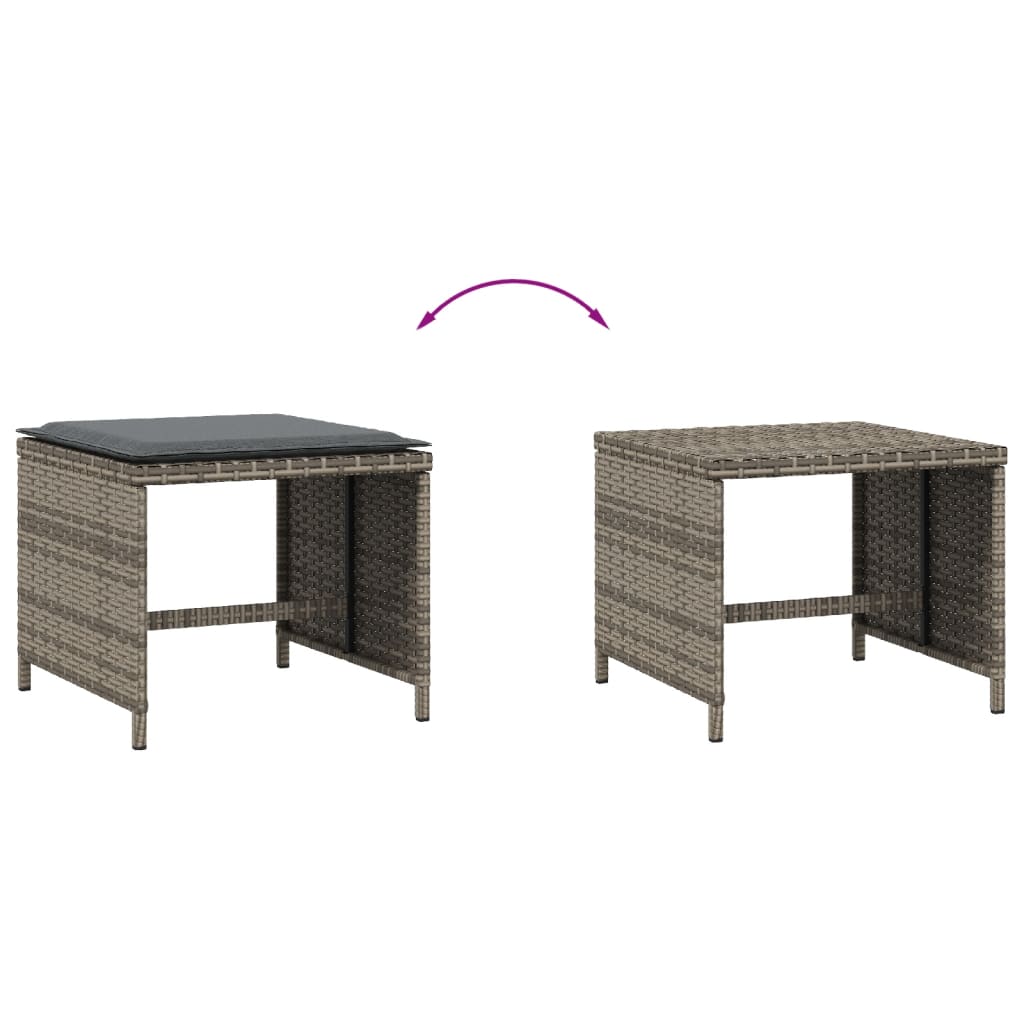 Stools with cushions, 4 pcs, grey, 41x41x36cm, poly rattan