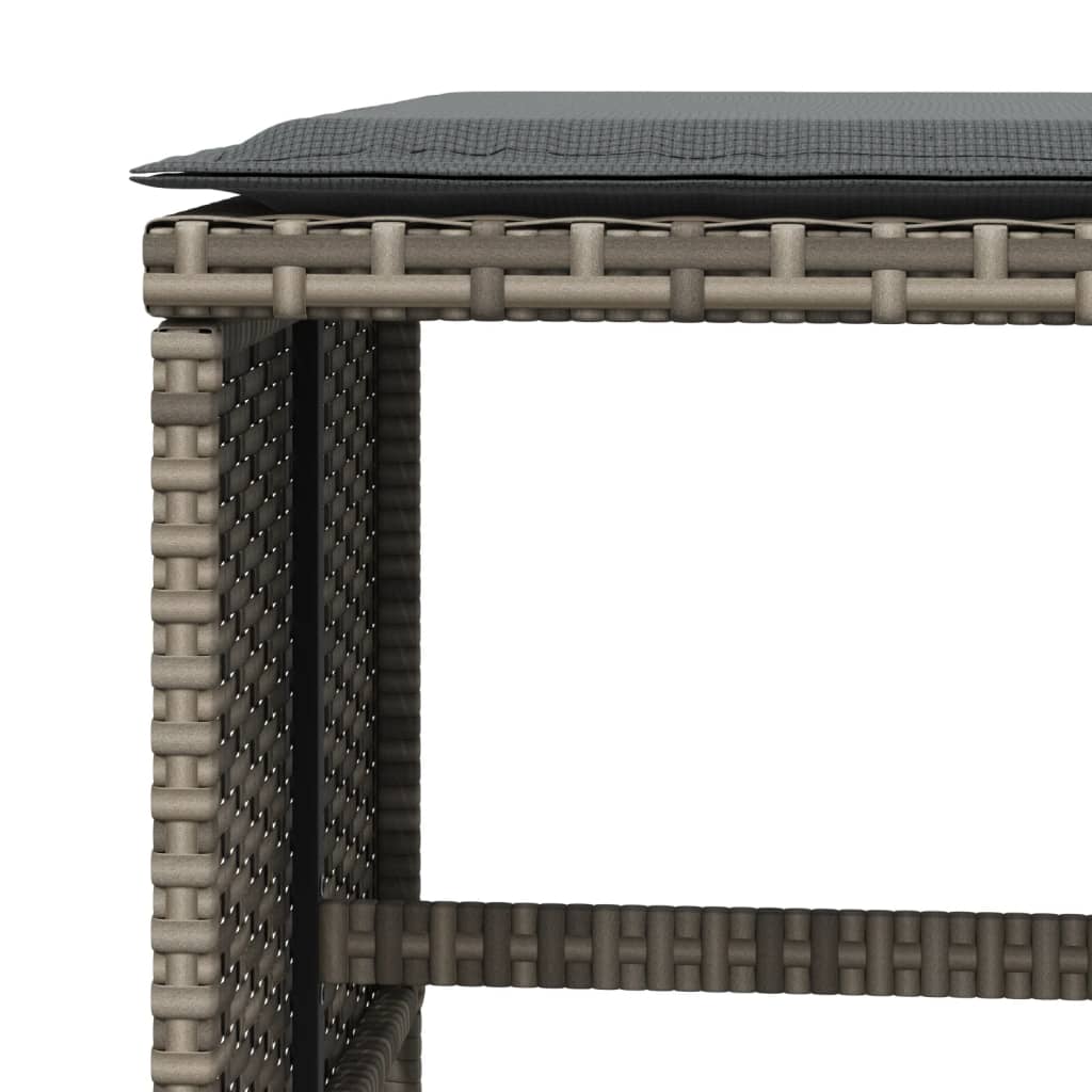 Stools with cushions, 4 pcs, grey, 41x41x36cm, poly rattan