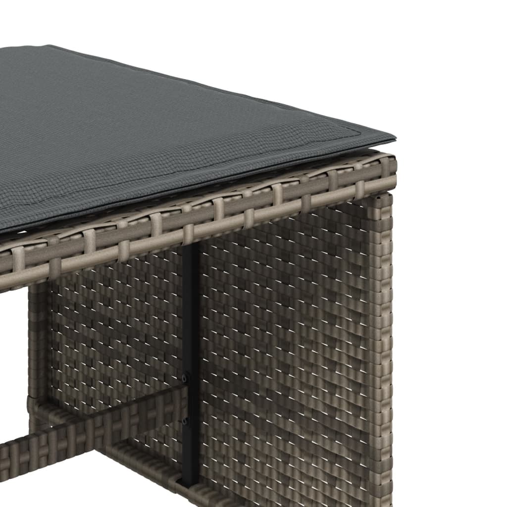 Stools with cushions, 4 pcs, grey, 41x41x36cm, poly rattan