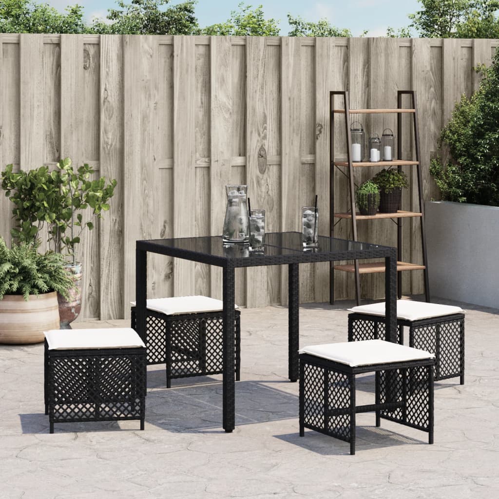 Stools with cushions, 4 pcs, black, 41x41x36cm, poly rattan